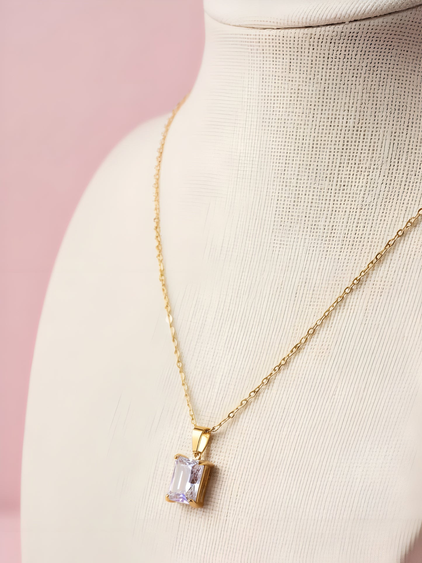 Emerald-cut Crystal Gold Pendant
