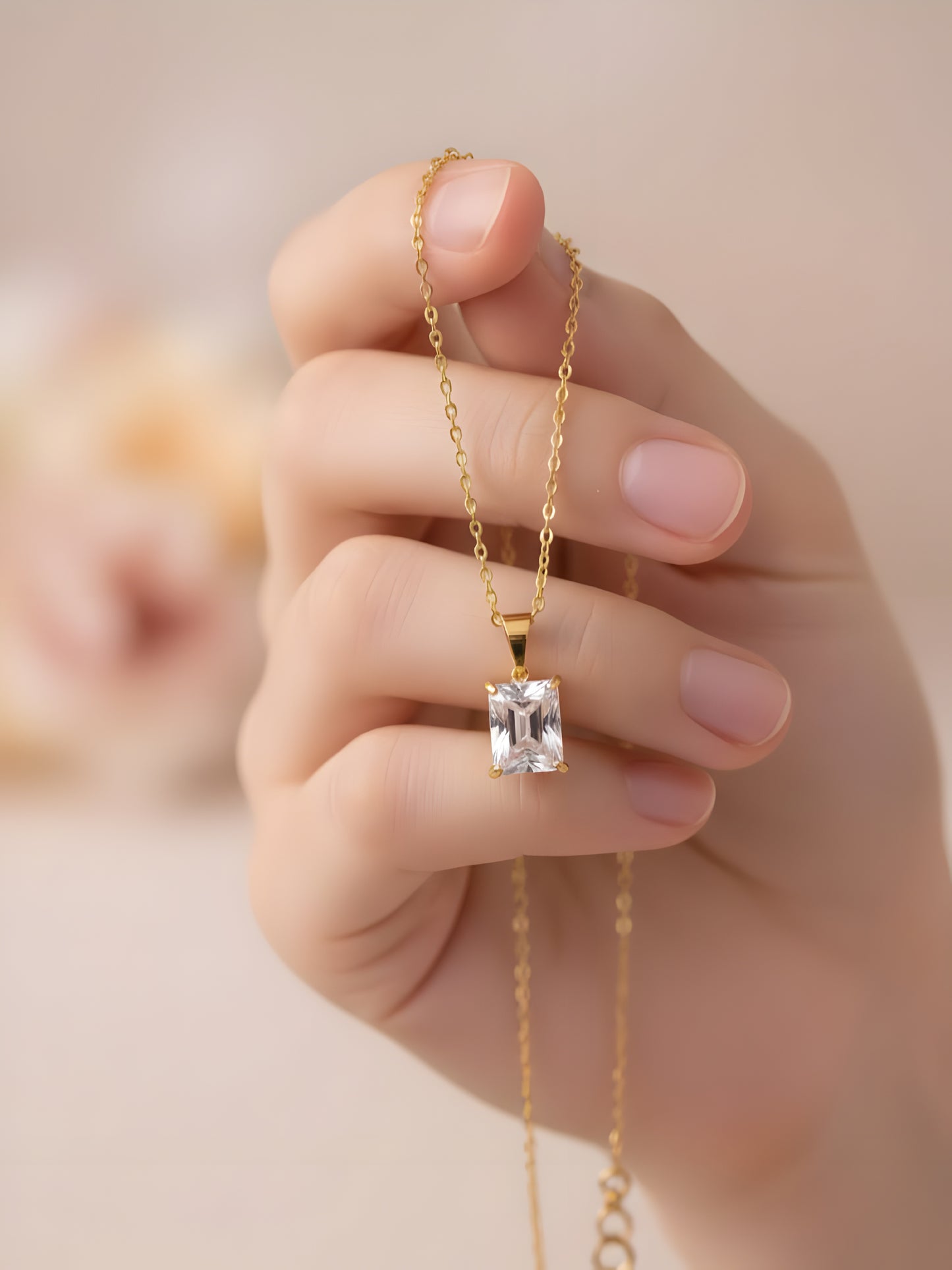 Emerald-cut Crystal Gold Pendant