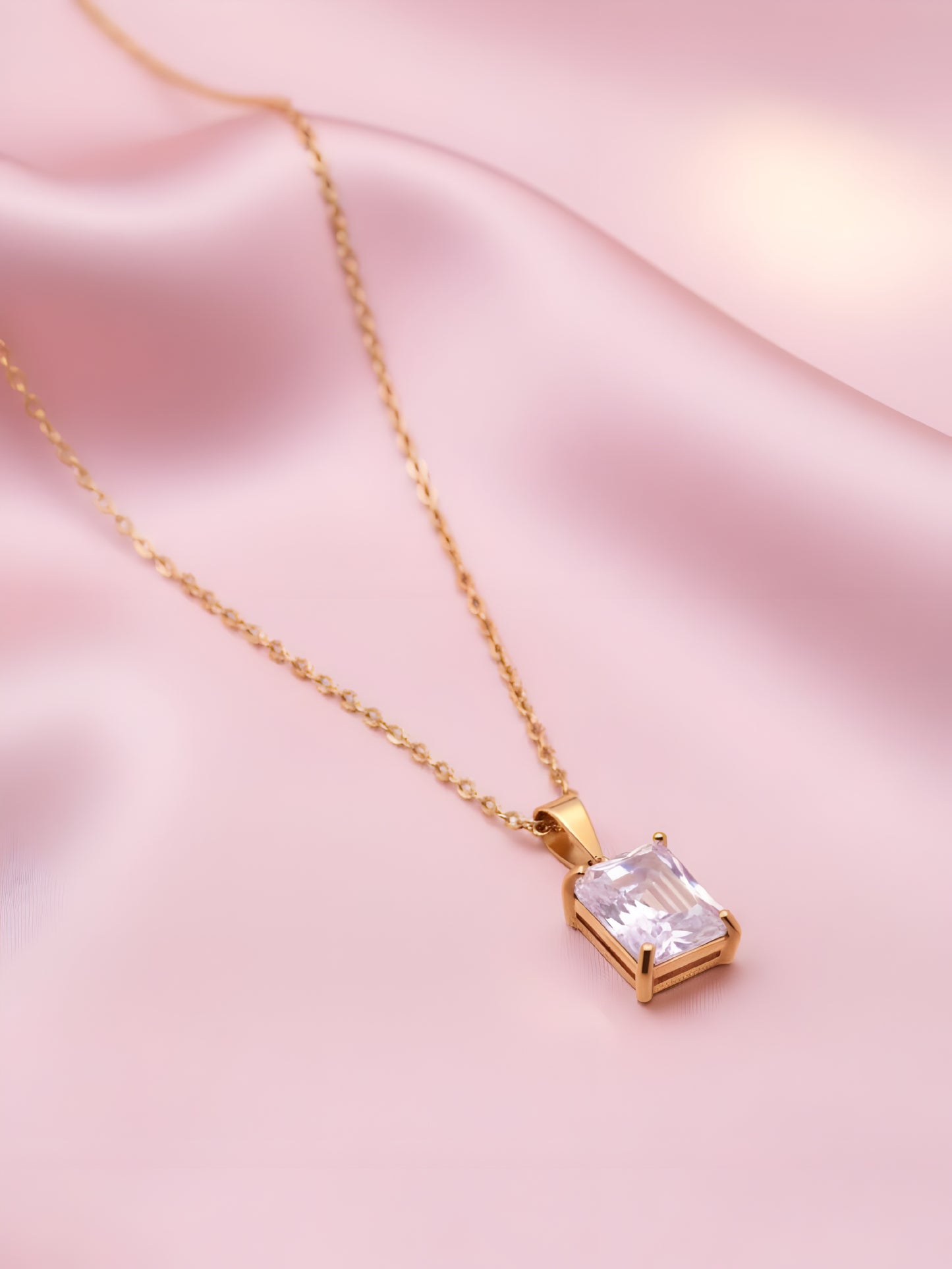 Emerald-cut Crystal Gold Pendant